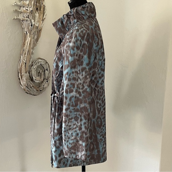 Simonton Says Women Animal Print Anorak Jacket XS Blue Grey Tie Waist Rain Slick - Picture 7 of 16